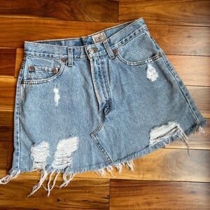 Furst of a Kind Denim Distressed Frayed Reworked Levi's Button Fly SKIRT 28 29